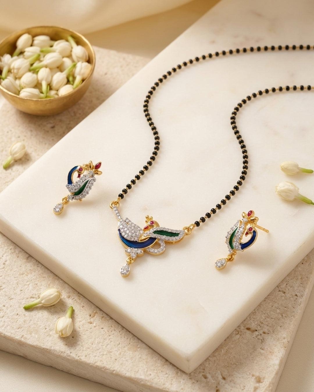 Designer Peacock American Diamond Mangalsutra Set