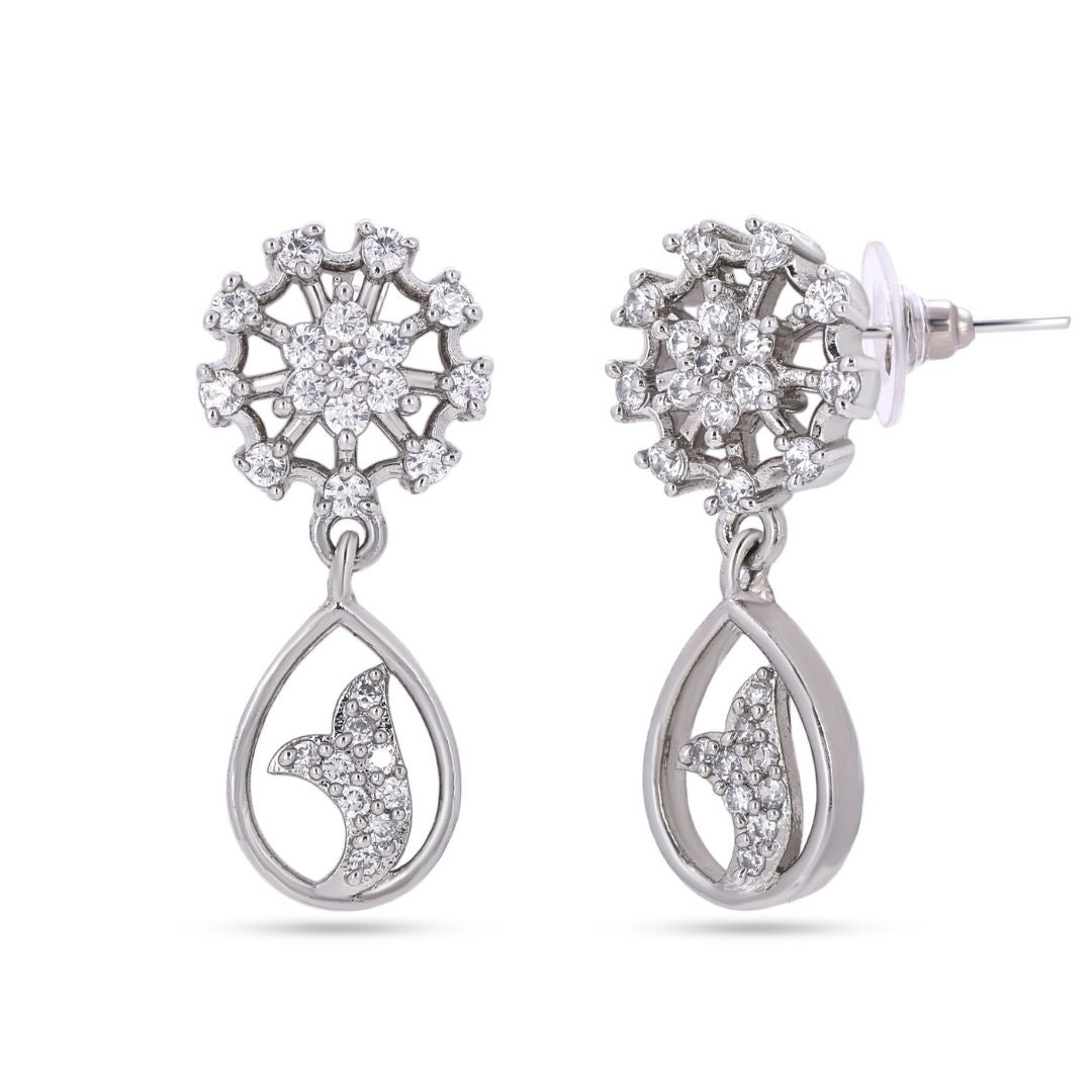 Belaci AD Silver Snowflake Drop Earrings for Women