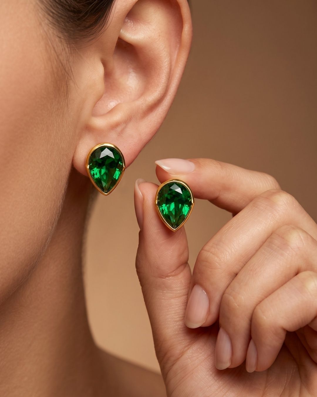 Green Teardrop Stone Stud Earrings for Women