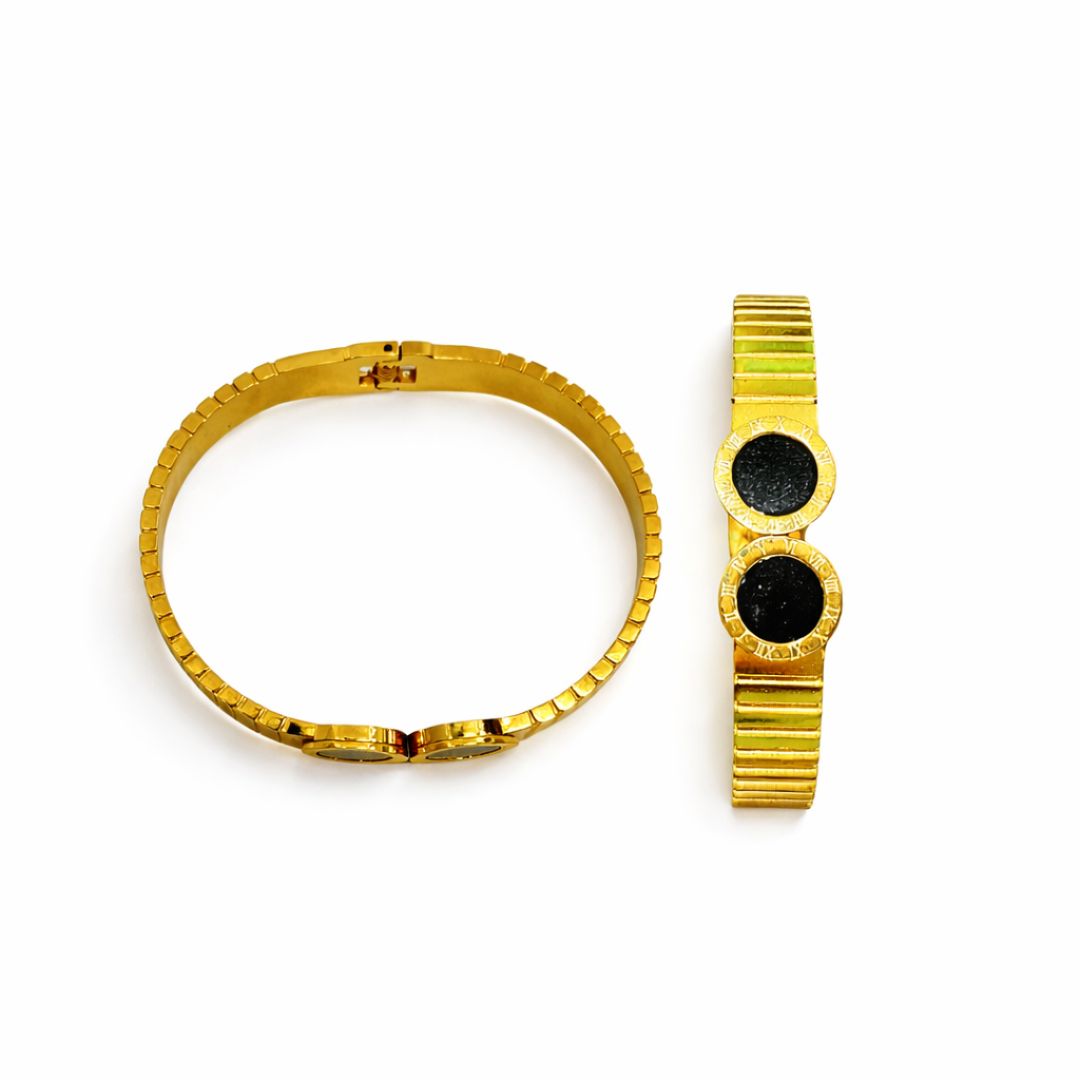 Roman Dial Black Inlay Bracelet in Gold-Tone Segment Design