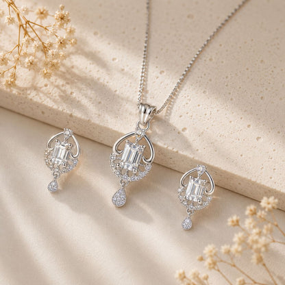 Classic Silver American Diamond Pendant Set