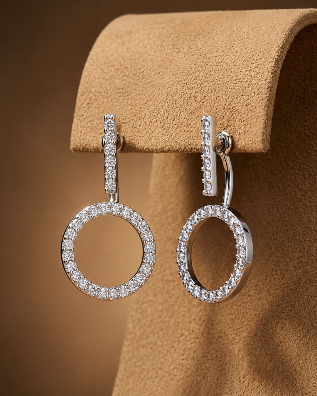 Open Circle American Diamond Silver Finish AD Stud Earrings for Women