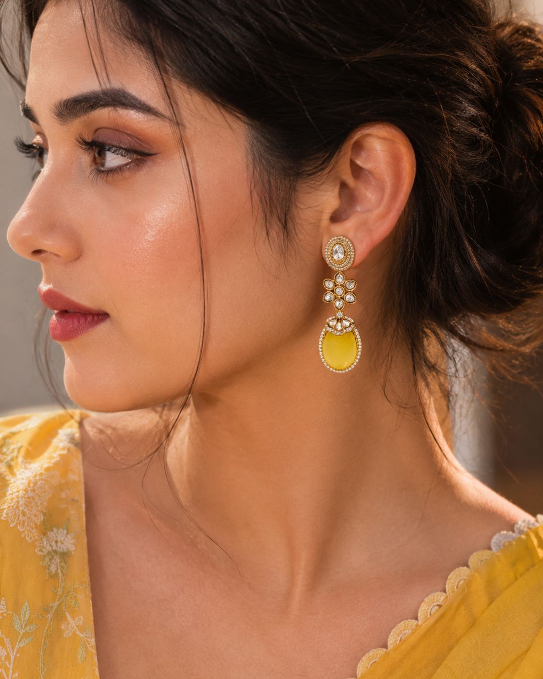 Sabyasachi inspired Polki Yellow Drop Earrings for Women