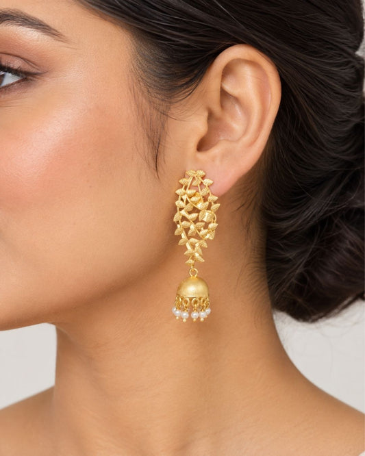 Leaf Vine Jhumka Pearl Earrings