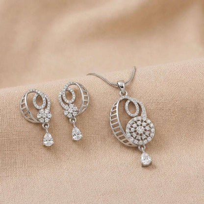 Crescent Spark Silver Finish Office Wear Pendant Set