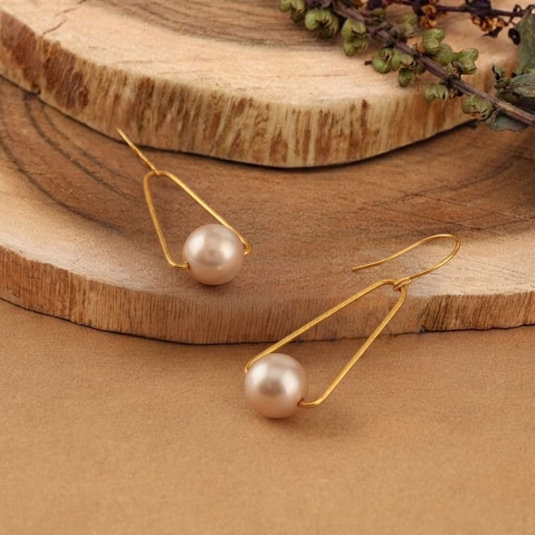 Handcrafted Gold plated Pearl Dangler Earrings