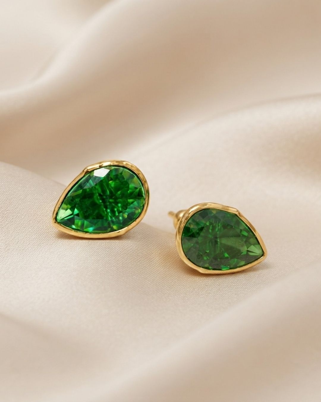 Green Teardrop Stone Stud Earrings for Women