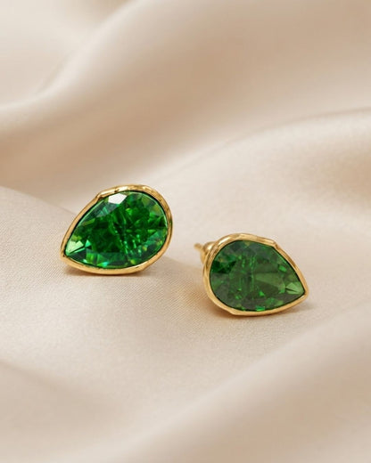 Green Teardrop Stone Stud Earrings for Women