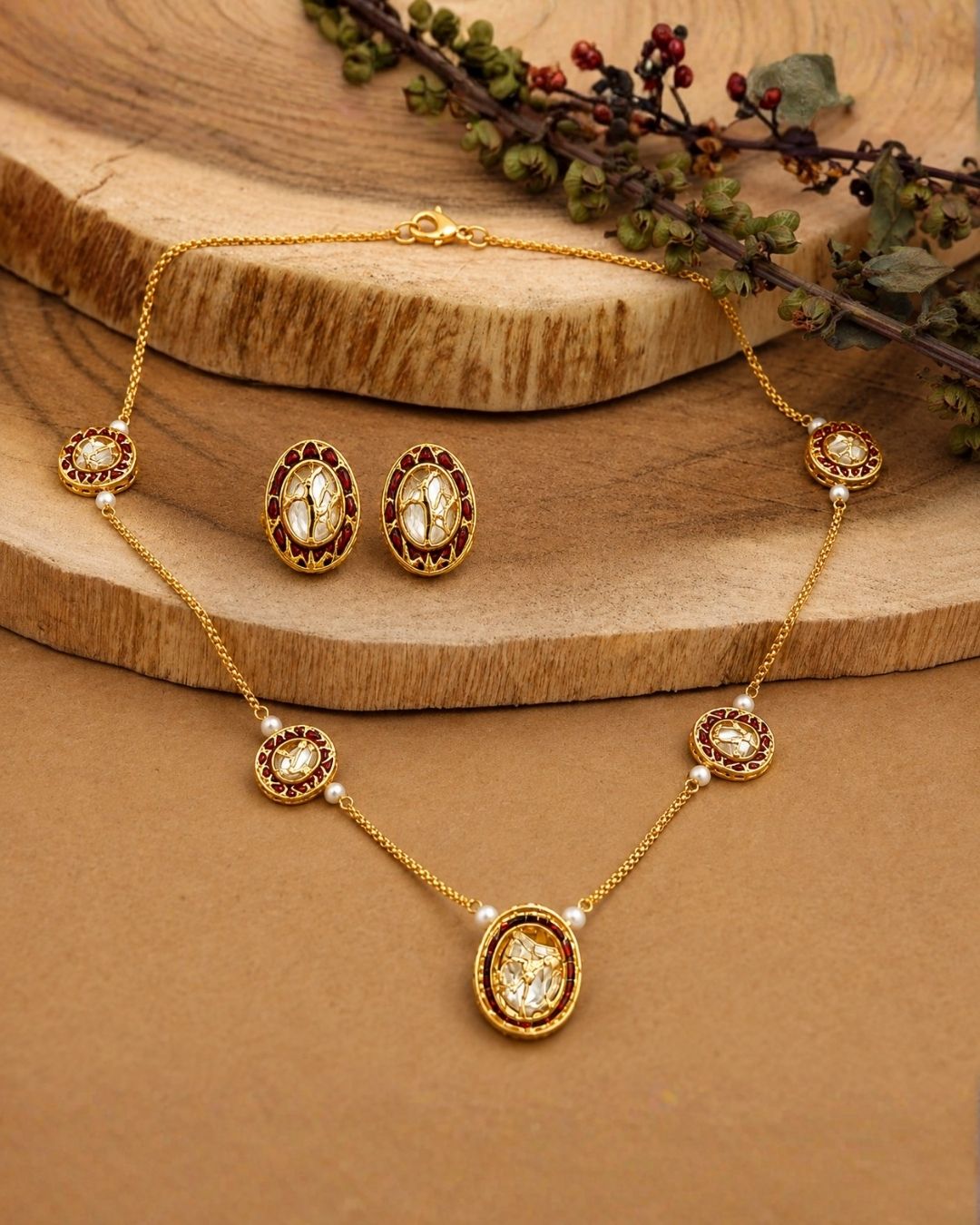 Traditional Gold Plated Kundan Meenakari Jewellery Set