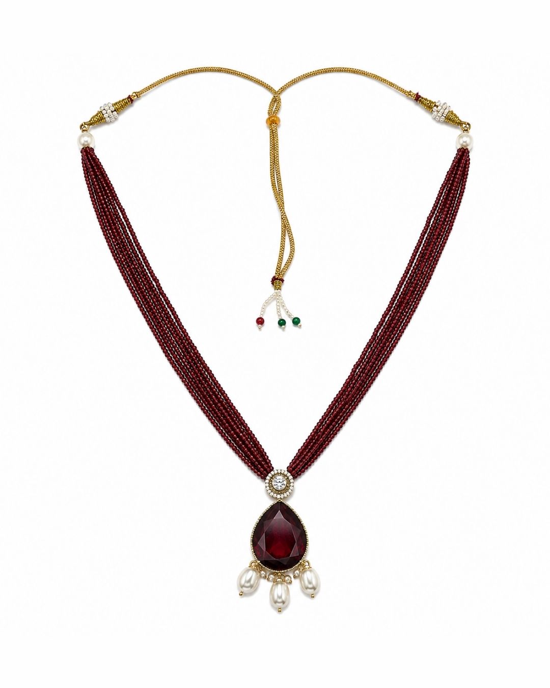 Royal Maroon Hydro Beaded Polki Moissanite Necklace Set