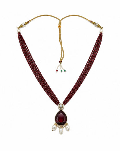 Royal Maroon Hydro Beaded Polki Moissanite Necklace Set