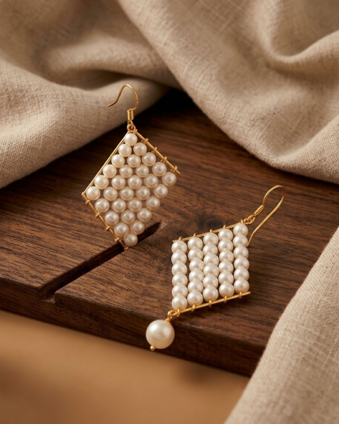 Royal Pearl Dangle Earrings/Gold Tone Pearl Dangle Western Earrings