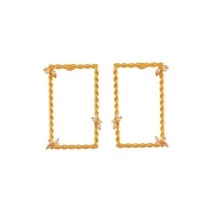 Twisted Frame Rectangle Pearl Dangle Earrings