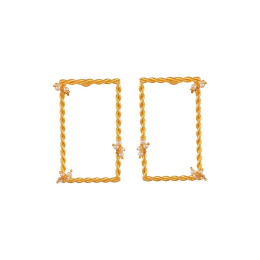 Twisted Frame Rectangle Pearl Dangle Earrings