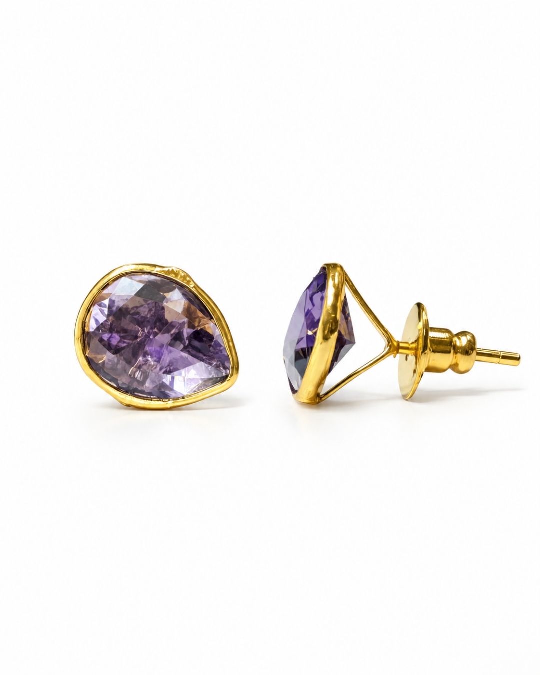 Purple Faceted Stone Stud Earrings for Women