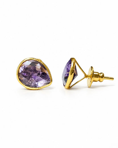 Purple Faceted Stone Stud Earrings for Women