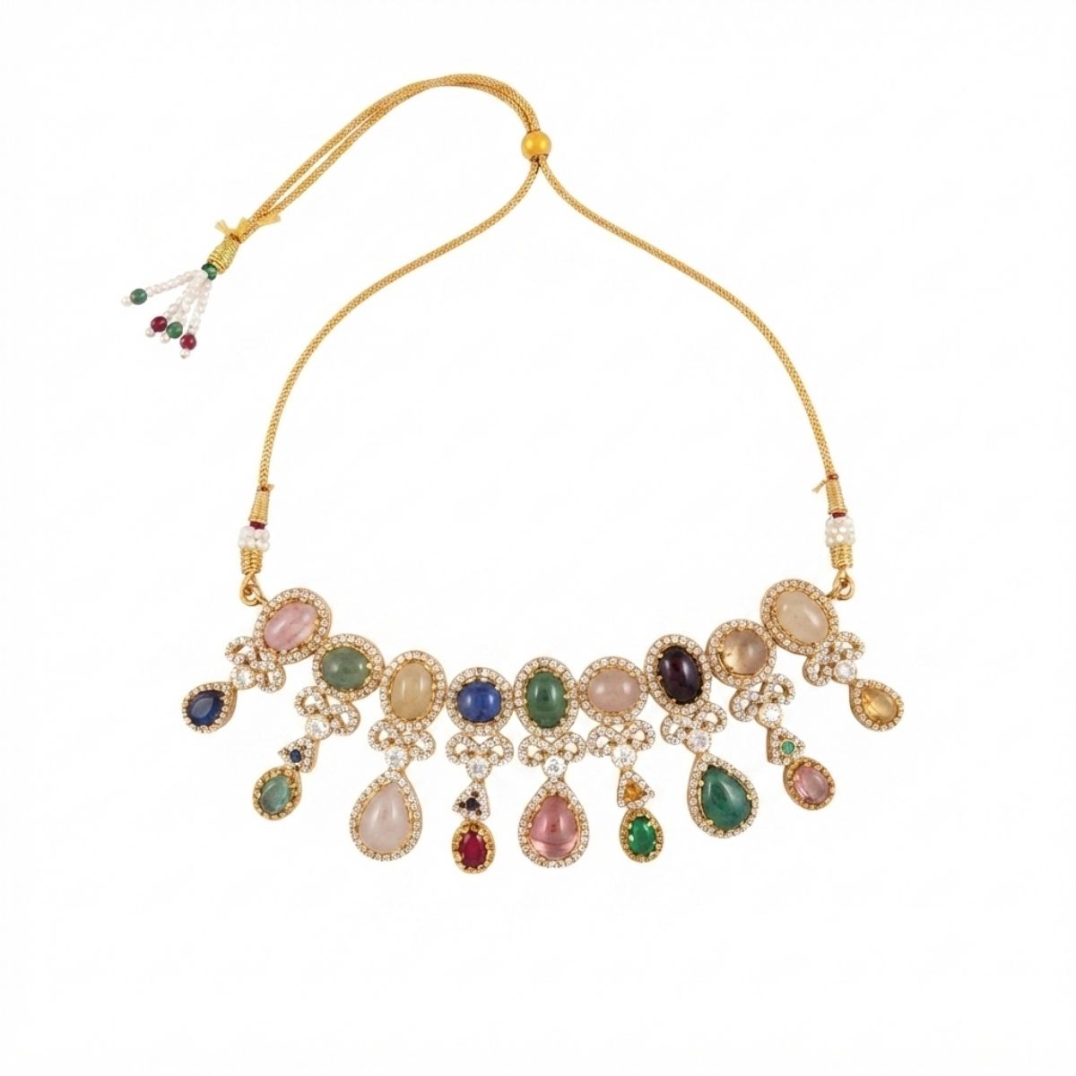 Traditional Beaded Necklace Set with Colourful Stones
