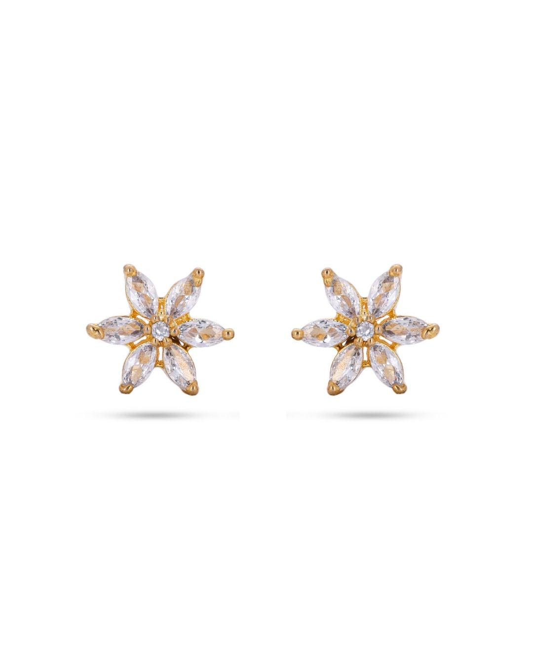 Floral American Diamond Gold Finish AD Stud Earrings for Women