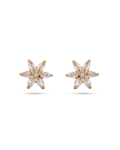 Floral American Diamond Gold Finish AD Stud Earrings for Women