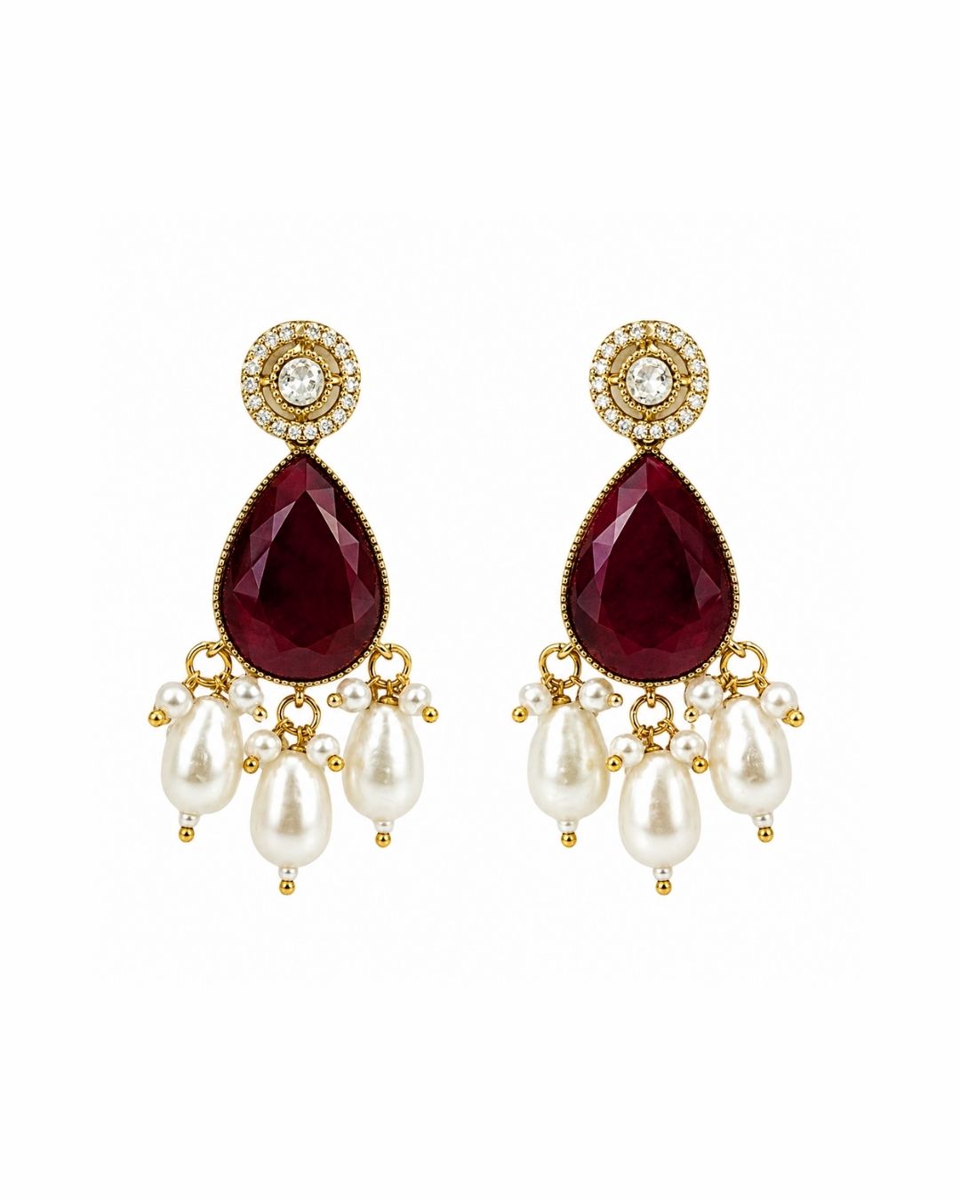 Royal Maroon Hydro Beaded Polki Moissanite Necklace Set