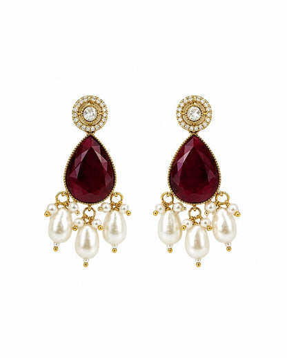 Royal Maroon Hydro Beaded Polki Moissanite Necklace Set