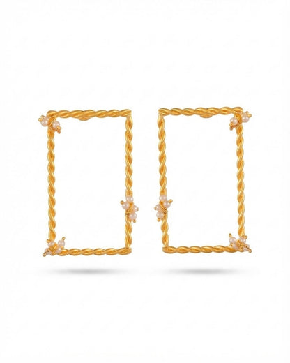 Twisted Frame Rectangle Pearl Dangle Earrings