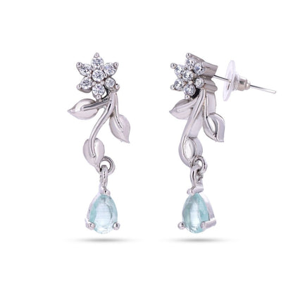 Belaci AD Silver Floral Sky Blue Drop Earrings for Women
