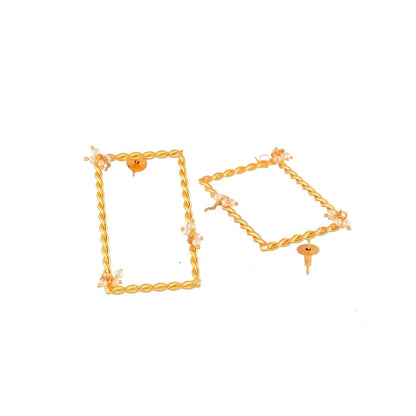 Twisted Frame Rectangle Pearl Dangle Earrings