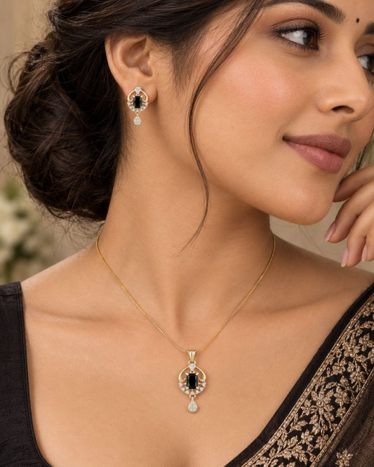 Midnight Majesty Gold Finish Office Wear Pendant Set