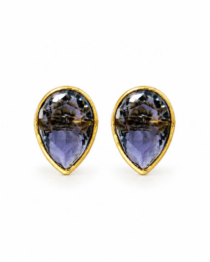 Purple Faceted Stone Stud Earrings for Women