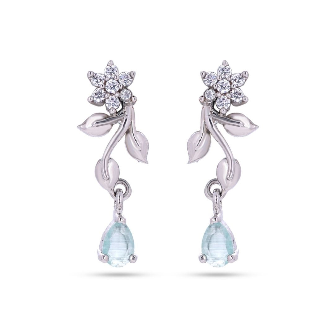 Belaci AD Silver Floral Sky Blue Drop Earrings for Women