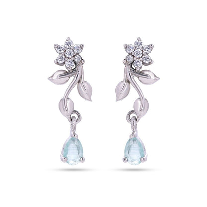Belaci AD Silver Floral Sky Blue Drop Earrings for Women