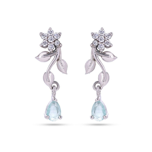 Belaci AD Silver Floral Sky Blue Drop Earrings for Women