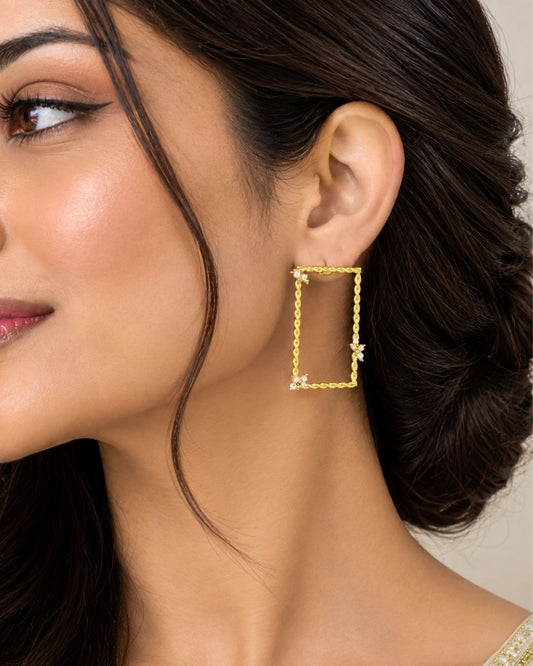 Twisted Frame Rectangle Pearl Dangle Earrings