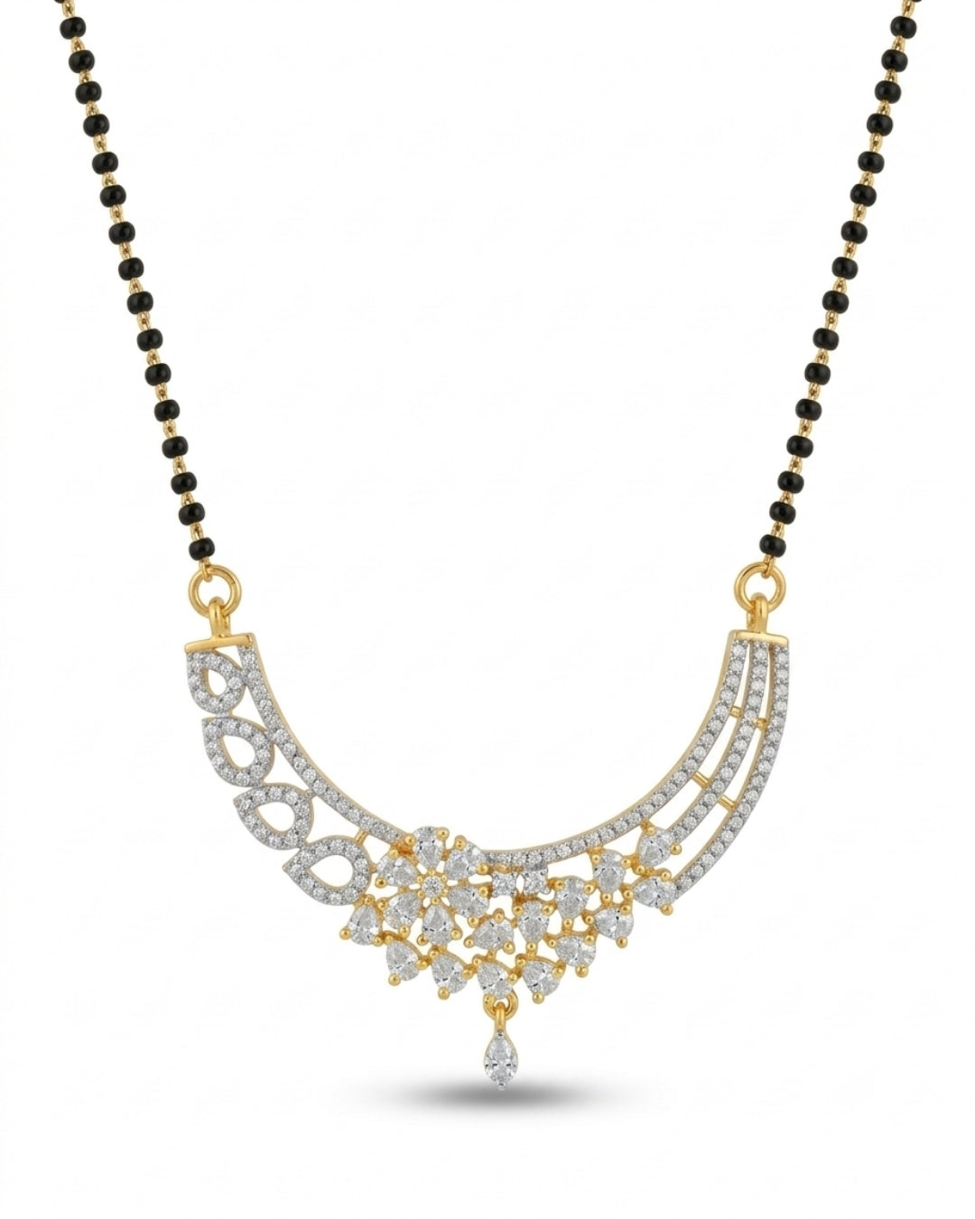 Traditional Black Beads Mangalsutra | Modern American Diamond Design