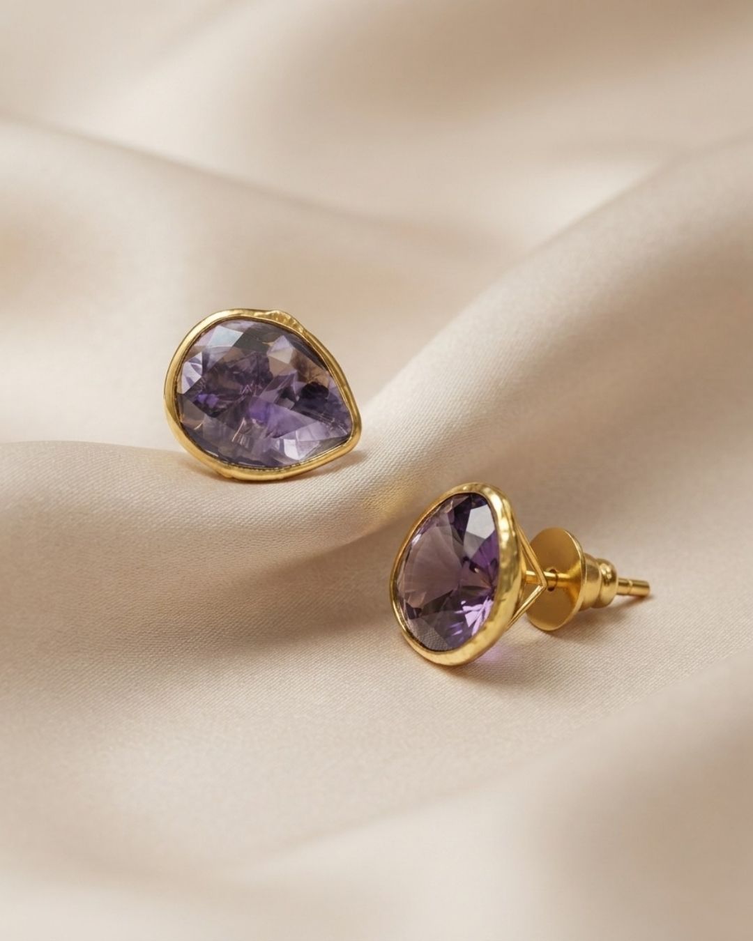 Purple Faceted Stone Stud Earrings for Women