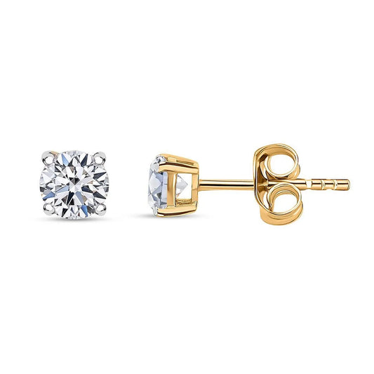 Gold stud earrings for women With clear gemstones on a white background