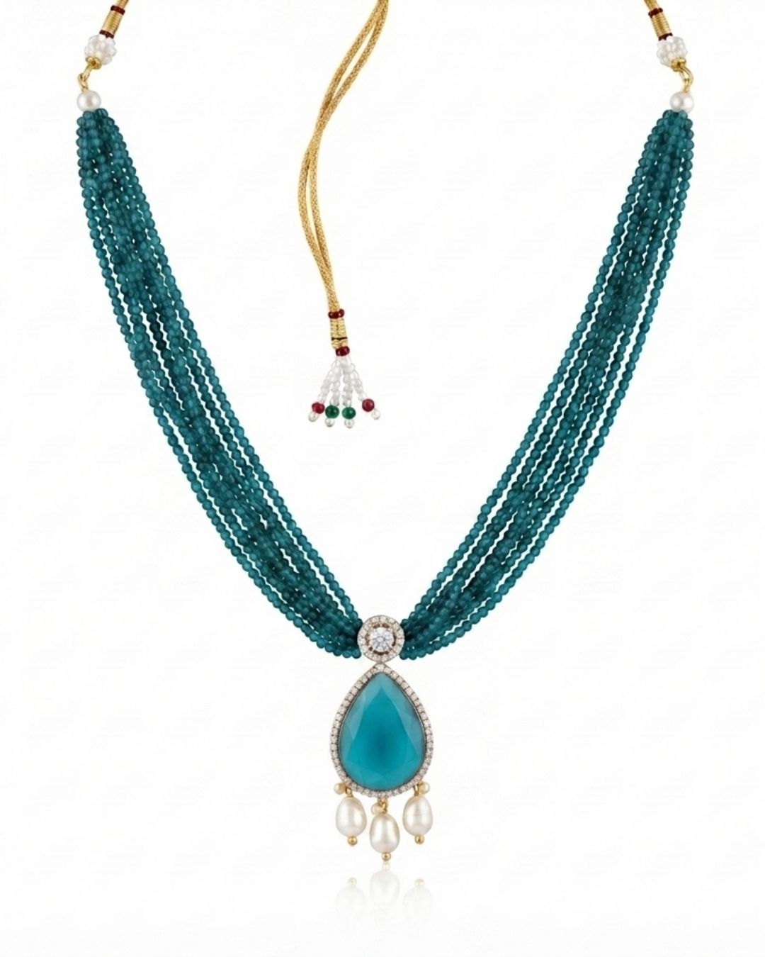 Royal Blue Hydro Beaded Polki Moissanite Necklace Set