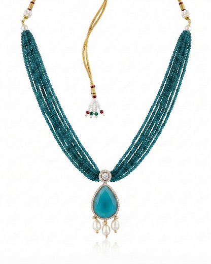 Royal Blue Hydro Beaded Polki Moissanite Necklace Set