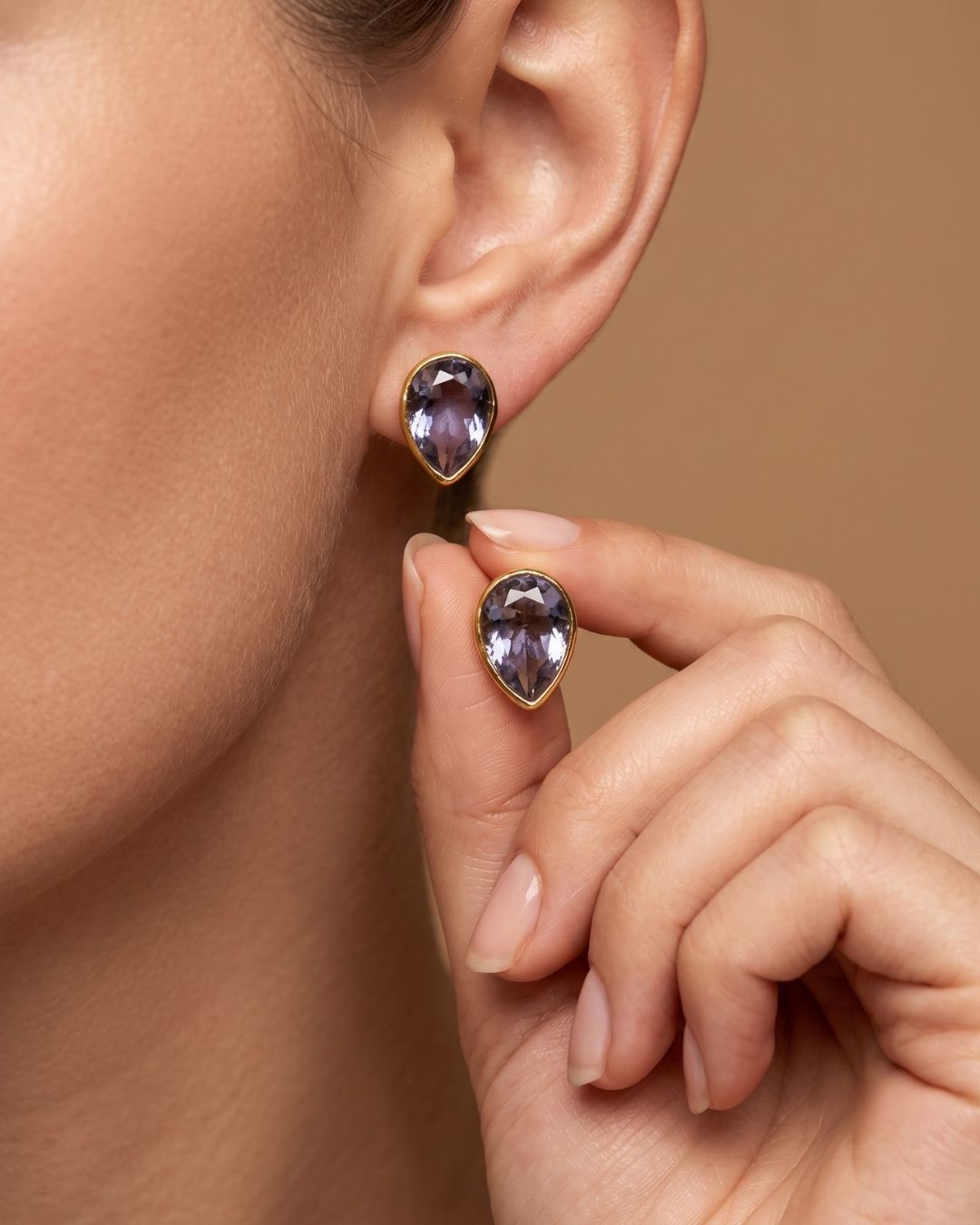 Purple Faceted Stone Stud Earrings for Women