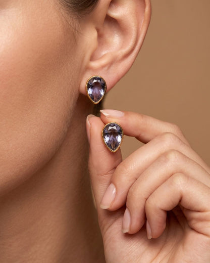 Purple Faceted Stone Stud Earrings for Women