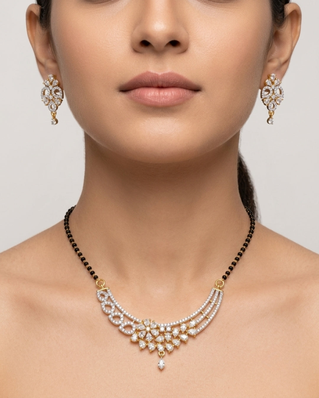 Traditional Black Beads Mangalsutra | Modern American Diamond Design