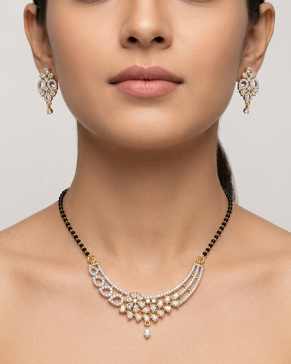 Traditional Black Beads Mangalsutra | Modern American Diamond Design