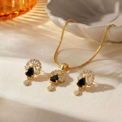 Midnight Bloom Gold Finish Designer Pendant Set