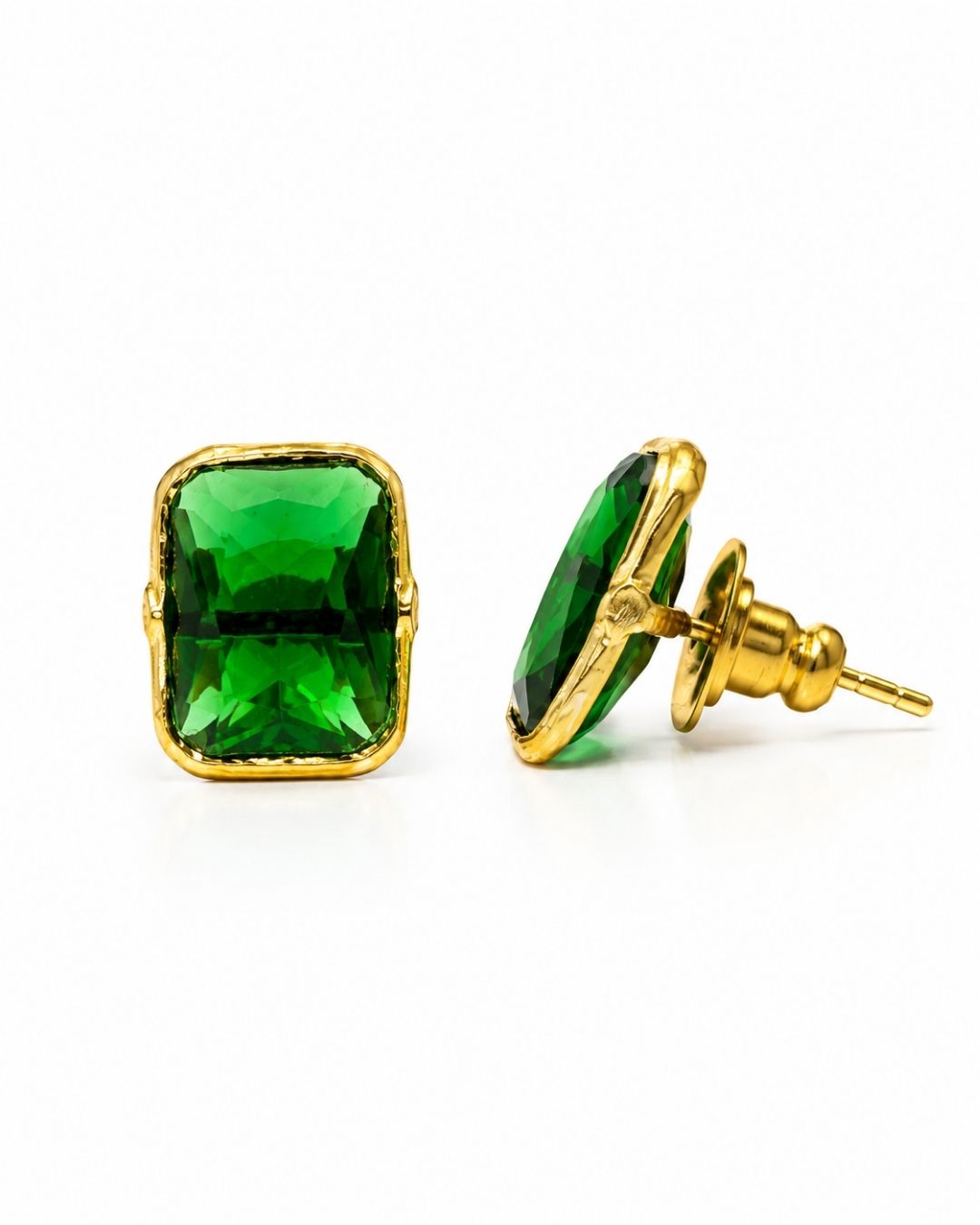 Green Rectangular Stone Stud Earrings for Women