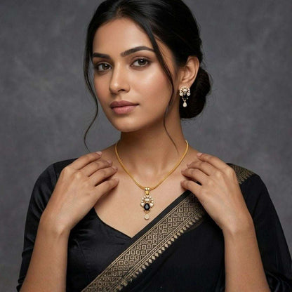Midnight Bloom Gold Finish Designer Pendant Set