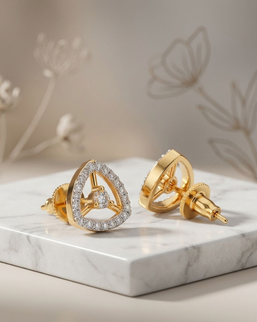 Geometric American Diamond Stud Earrings for Women