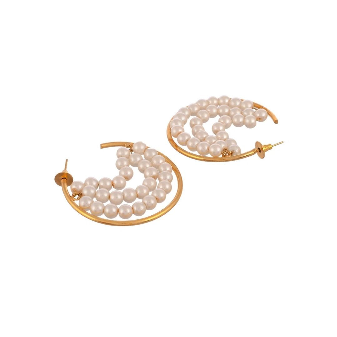Handcrafted Pearl Half Hoop Gold Earrings