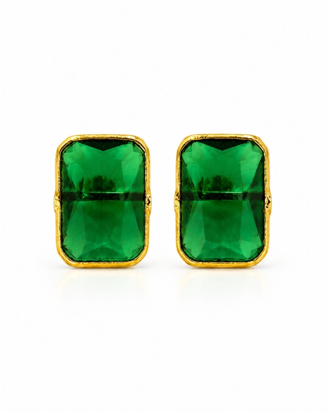 Green Rectangular Stone Stud Earrings for Women