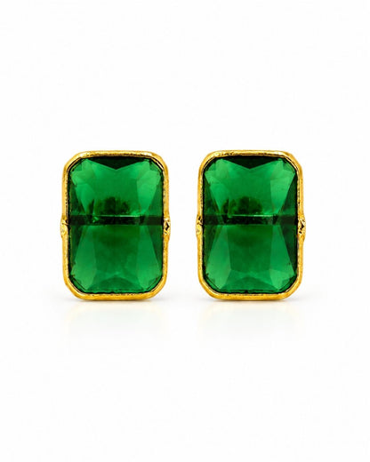 Green Rectangular Stone Stud Earrings for Women